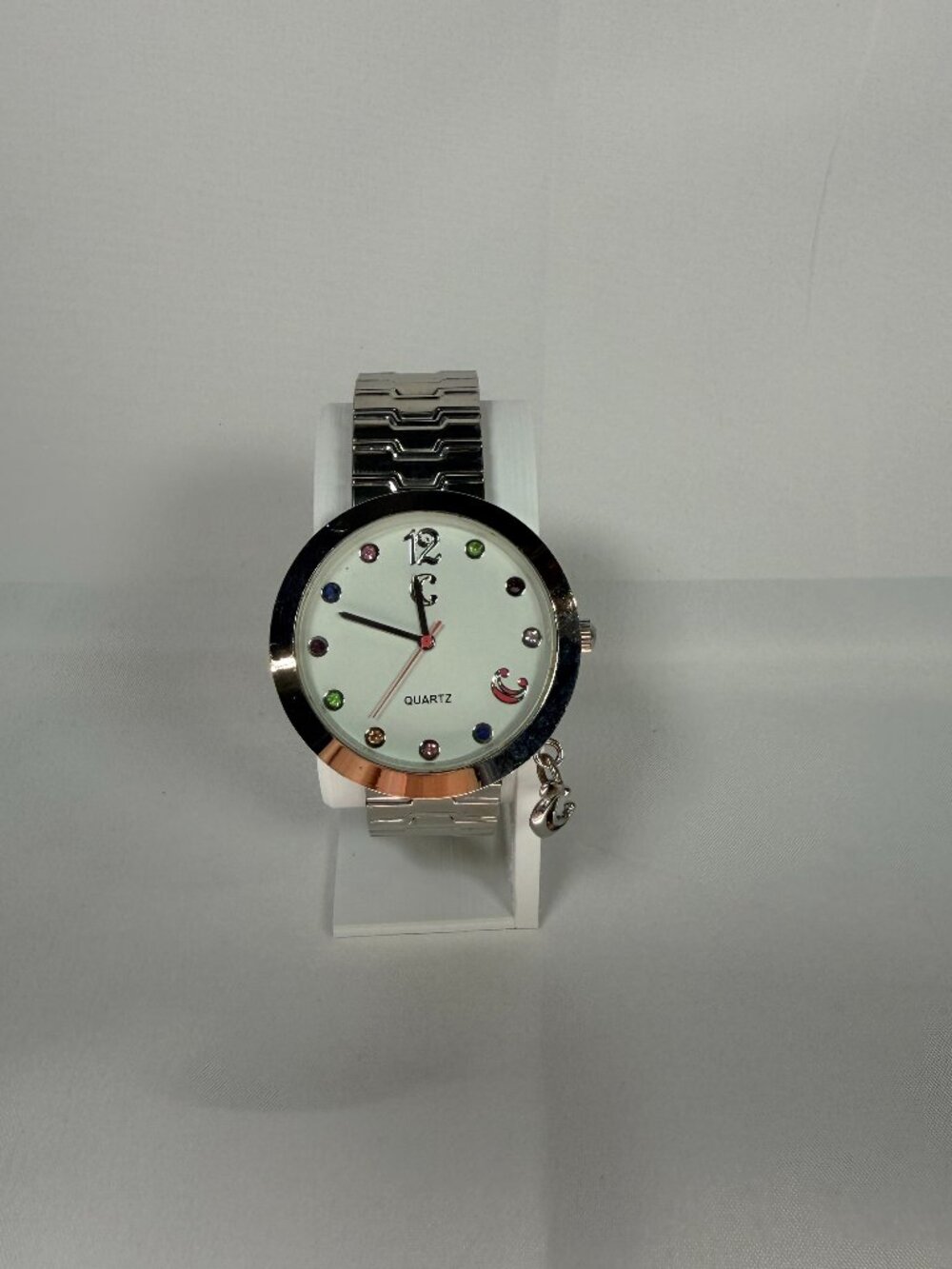 Charming Charlie Women’s Quartz Watch Silver Tone Multicolor Rhinestone Dial